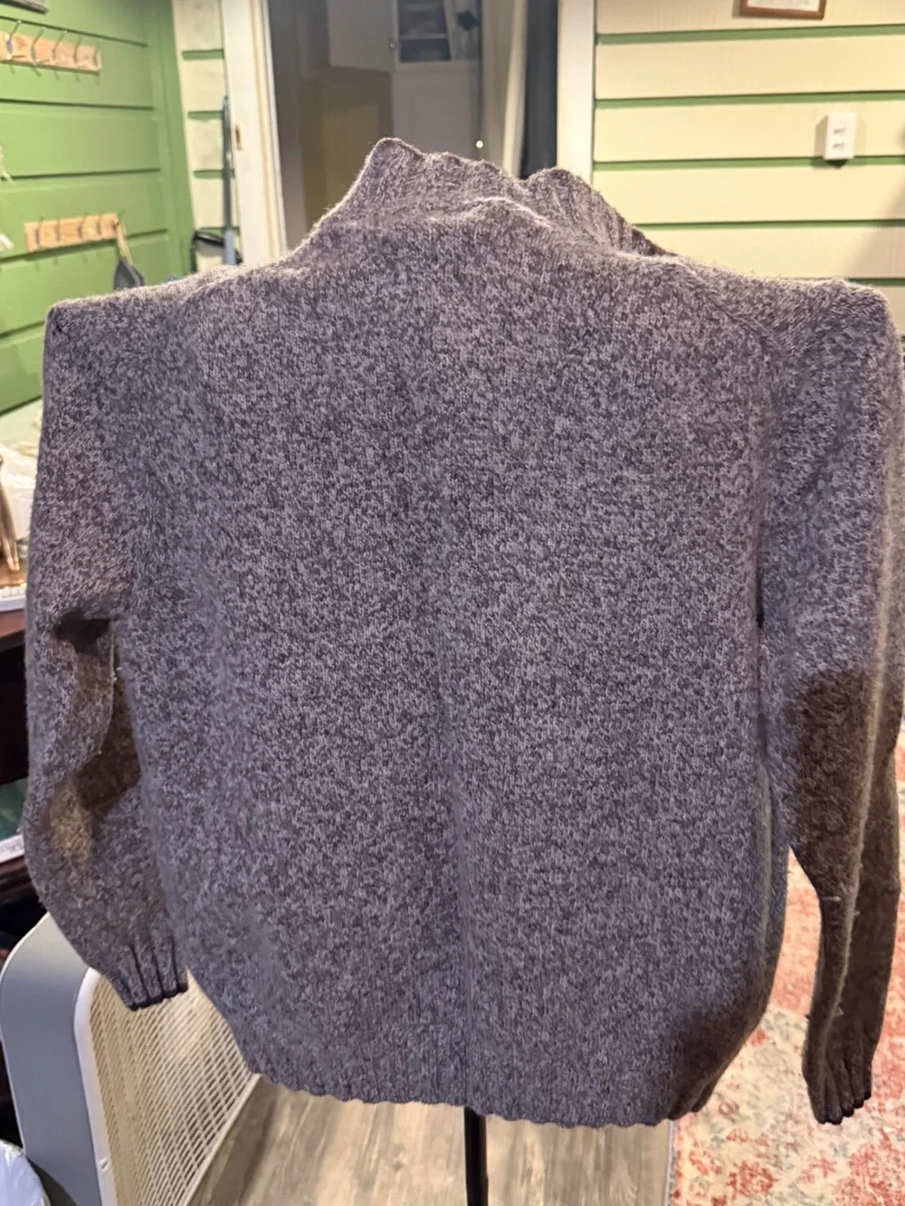 Jos. A. Bank brown /white Heather Zip-Up Shawl Collar Sweater with Brown Trim
